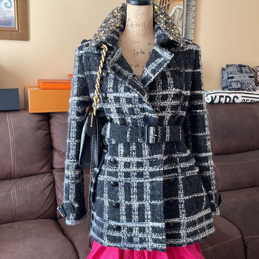 Burberry classic plaid with embellished collar Pea Coat